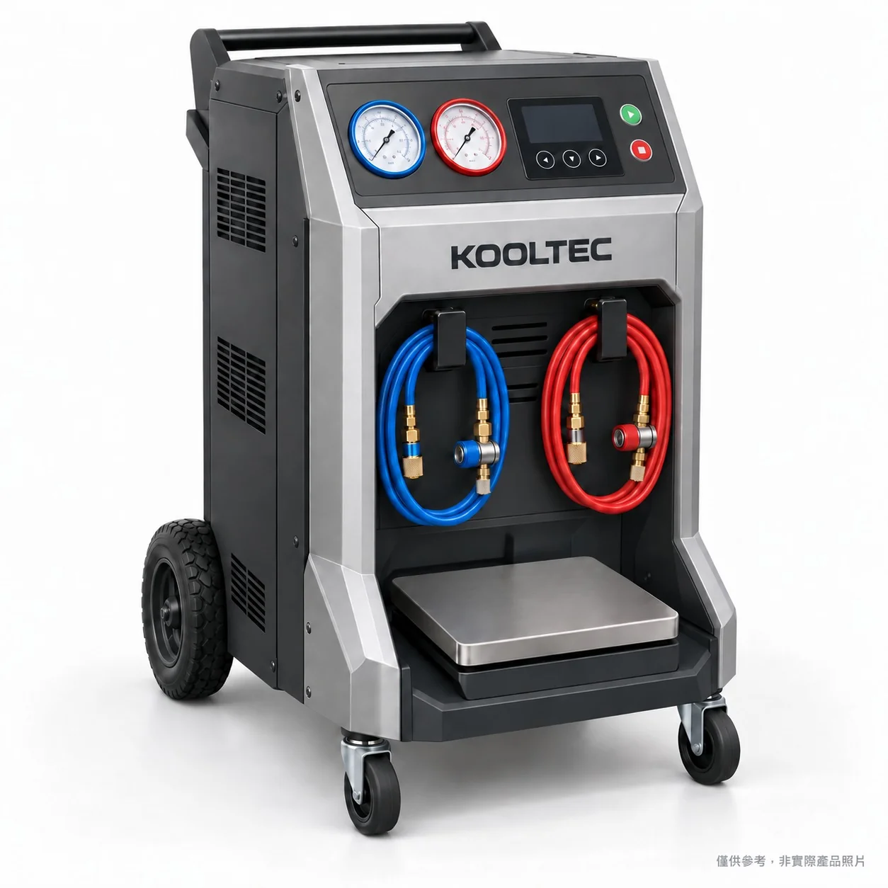 MT-1205-ECB R-1234ze 低 GWP 環保冷媒回收•再生•定量充填機 — AI 外觀參考示意圖，非實際產品照片