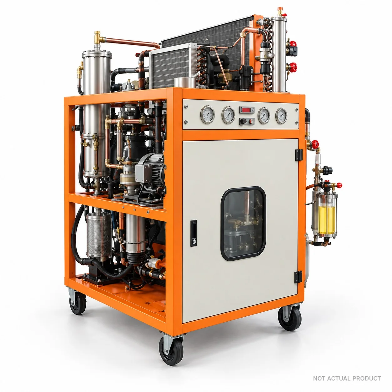 AHRI Standard 700 Compliant Refrigerant Reclamation & Refining Workstation — AI concept illustration, not actual product